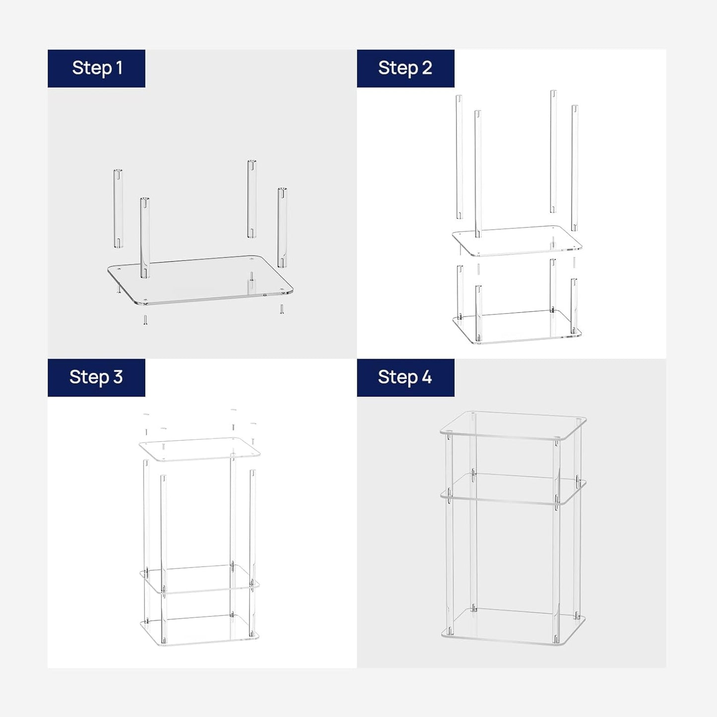 Acrylic Side Table for Small Spaces | Home Accent End Table for Living Room, Bedroom, 3-Tier