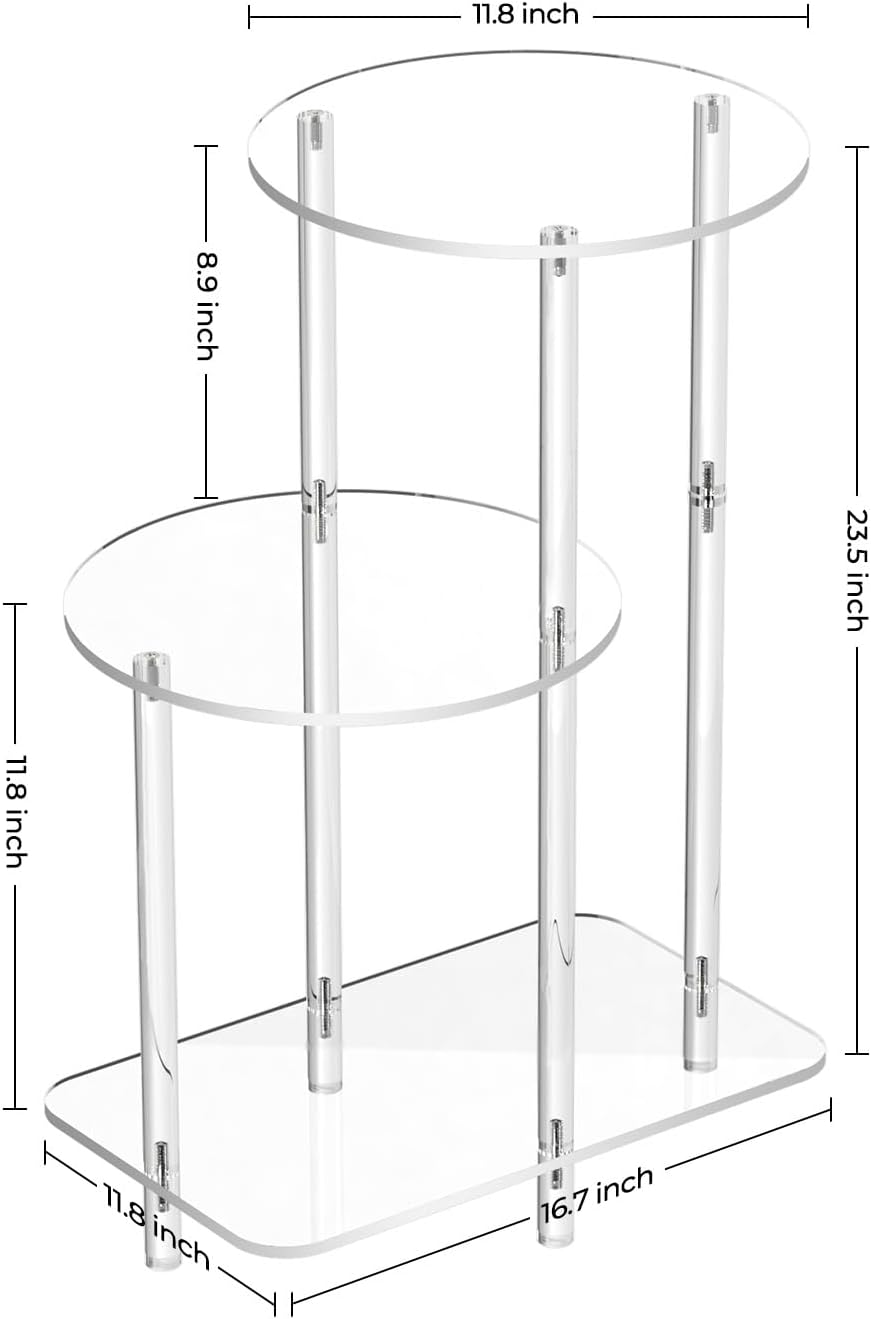 Acrylic Round Side Table - 3 Tiers Step End Table - Clear Nightstand Small Bedside Table Accent Entryway Table