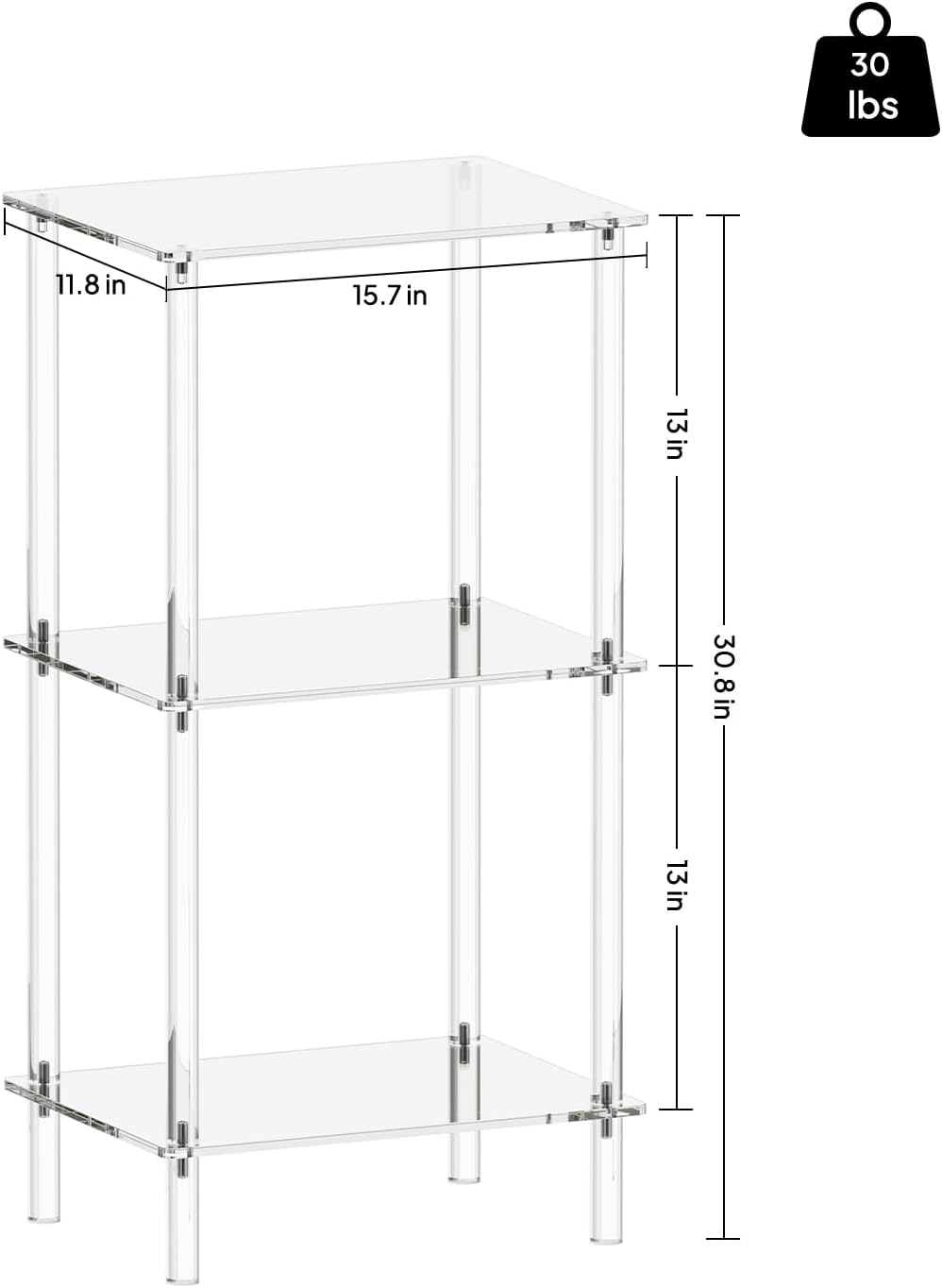 Acrylic Tall Side Table - 3 Tier End Table for Small Spaces