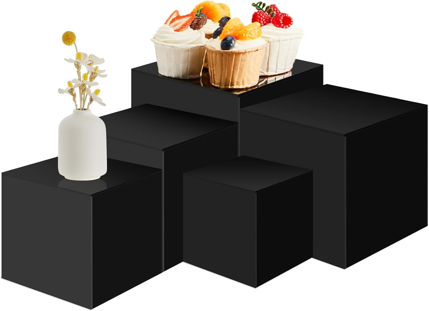 Set of 5 Display Buffet Risers Acrylic Cube with Hollow Bottoms