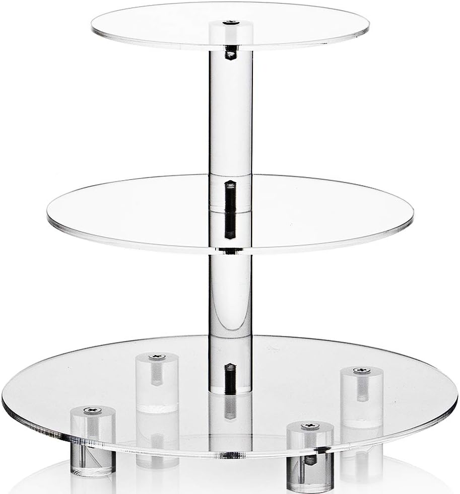 Acrylic Cupcake Stand, Clear Dessert Tower Holder Display with Base for Wedding, Party, Baby Shower, 3 Tier Round