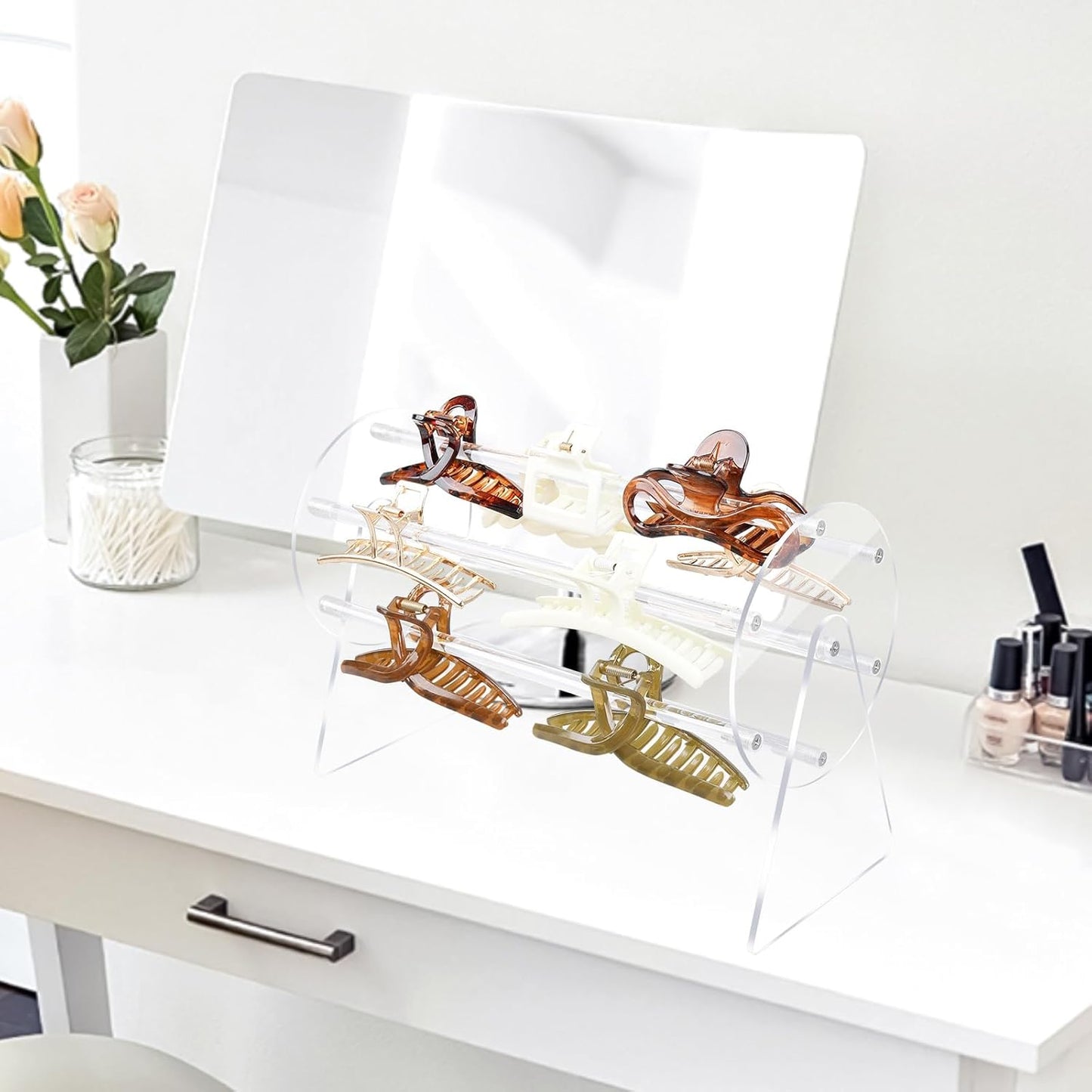 Acrylic Claw Clip Organizer Holder | 360-Degree Rotating Claw Clip Holder