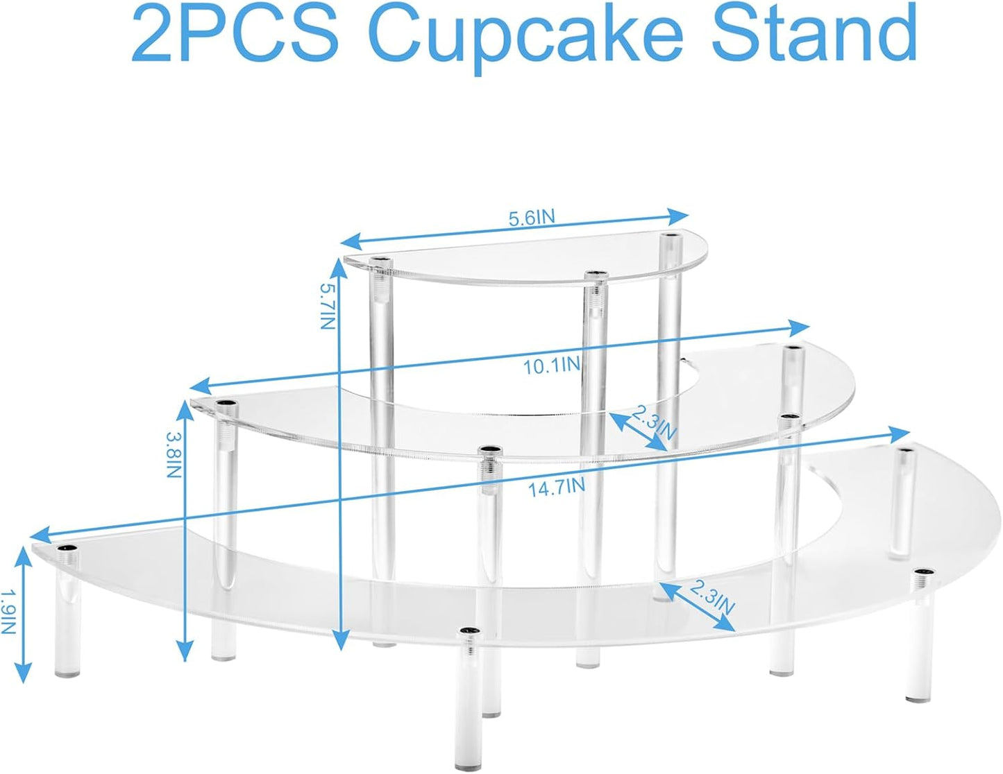 3 Tier Clear Cupcake Stand Risers, Perfume Stand Organizer, Half Moon Dessert Stand, Shelf Risers for Display Stands for Food