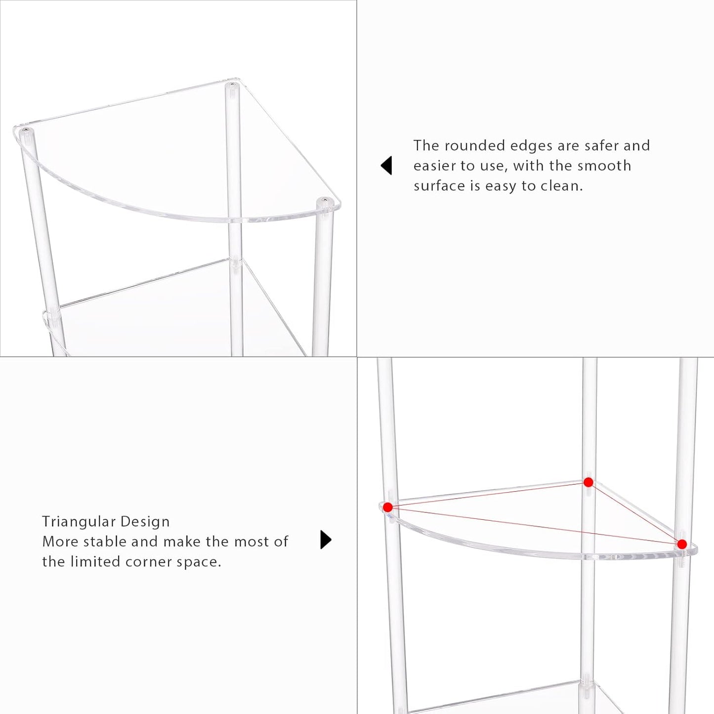 Acrylic Triangle End Table - 3 Tier Corner Side Table