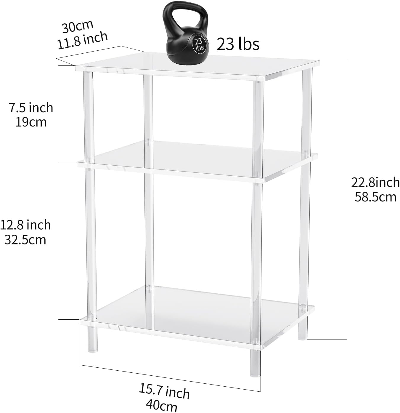 Acrylic Side Table Clear 3-Tier End Table for Living Room
