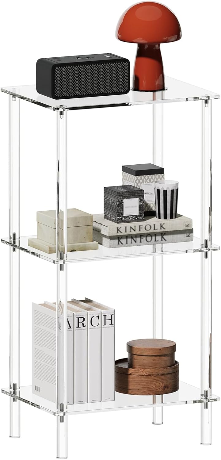 Acrylic Tall Side Table - 3 Tier End Table for Small Spaces