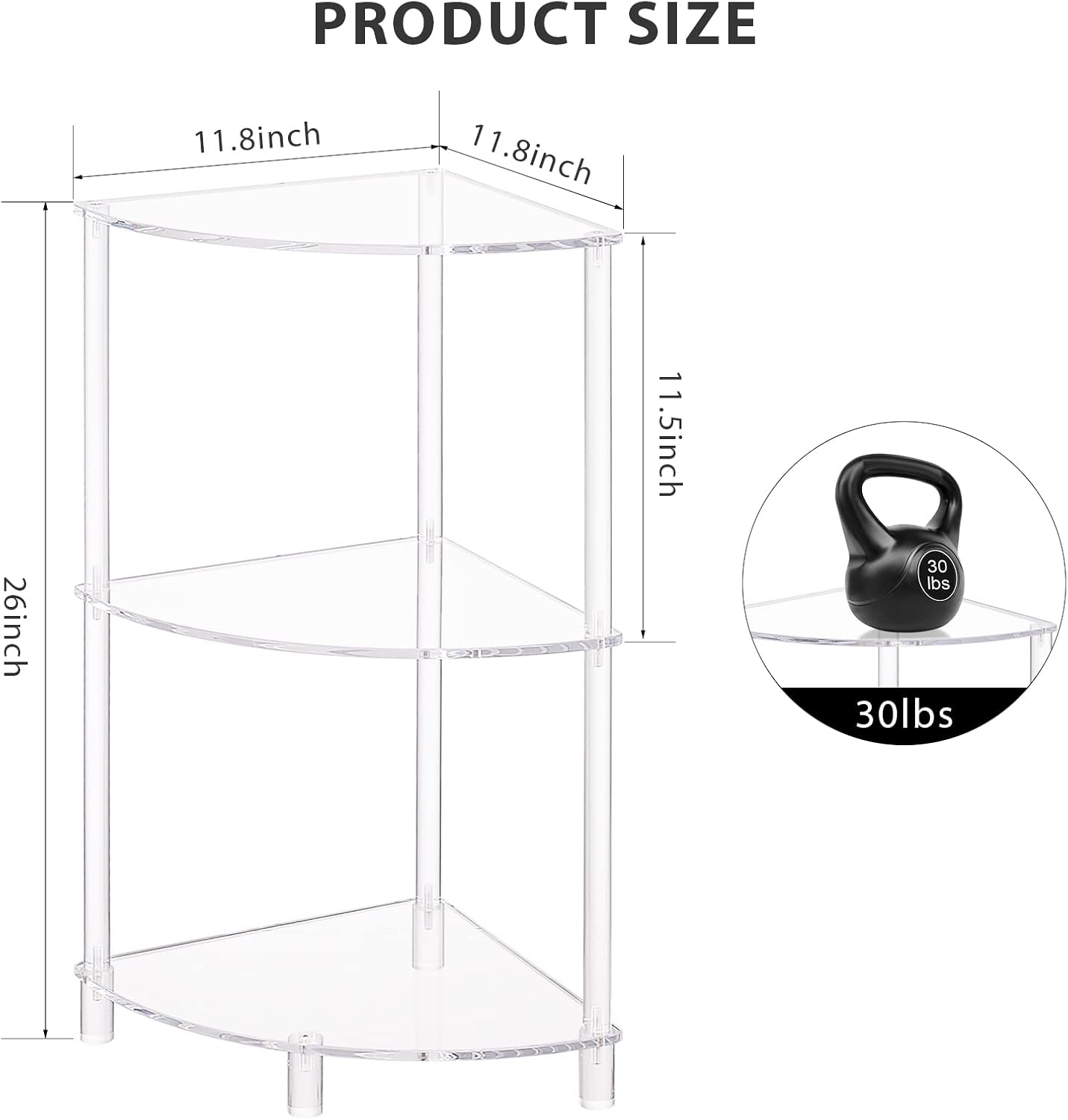Acrylic Triangle End Table - 3 Tier Corner Side Table