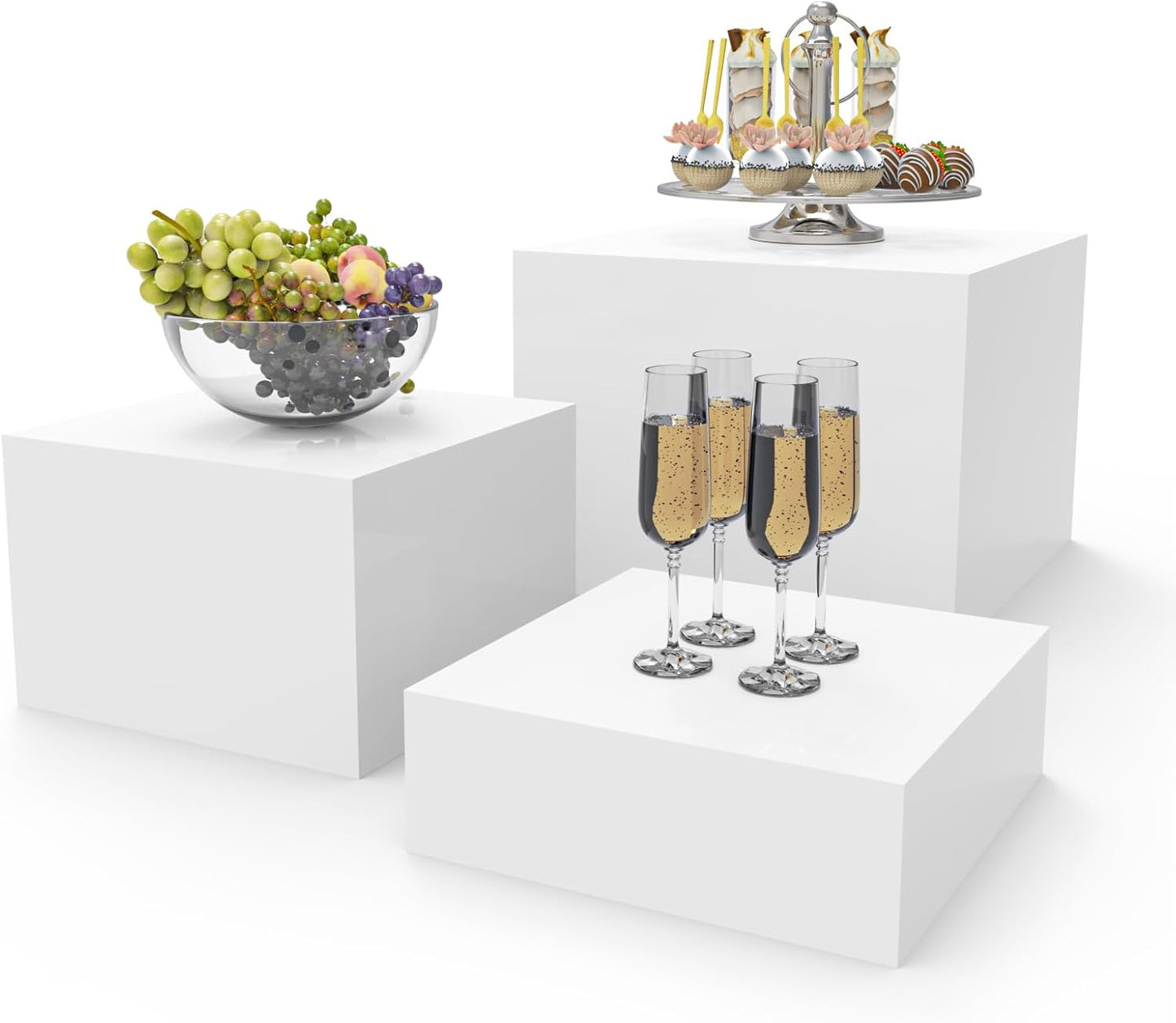 Set of 5 Display Buffet Risers Acrylic Cube with Hollow Bottoms