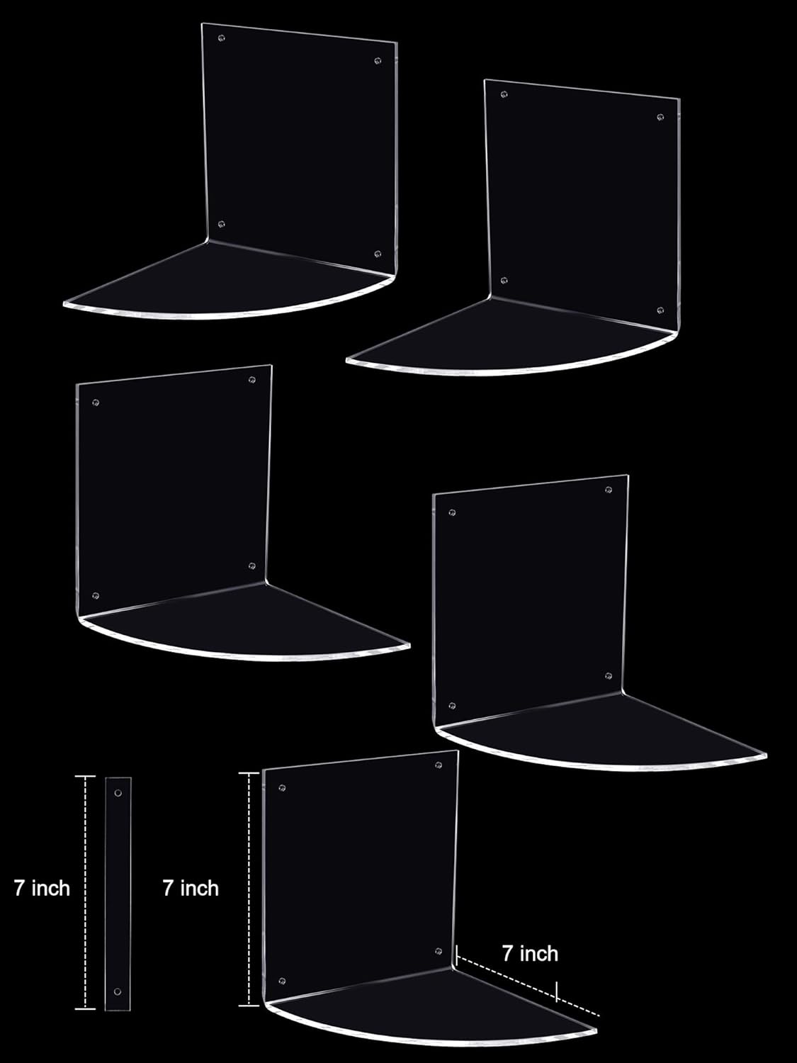 5 Tier Corner Shelf Wall Mount Floating Acrylic