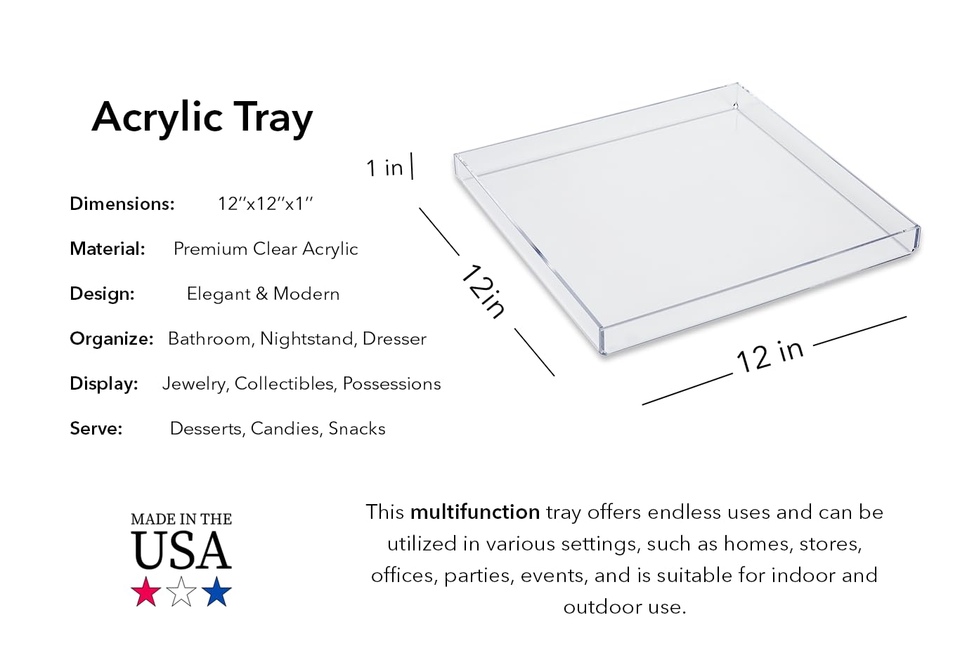 Luxury Tray In Highly Polished Clear Acrylic For Showcasing Purposes