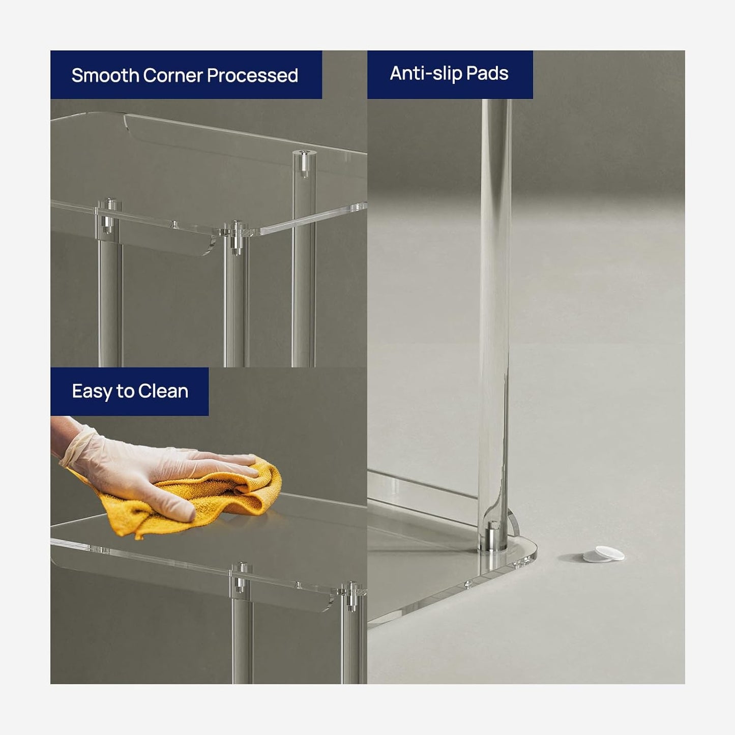 Clear Acrylic Side Table | C Shaped End Table for Sofa | Small Snack Tables for Living Room