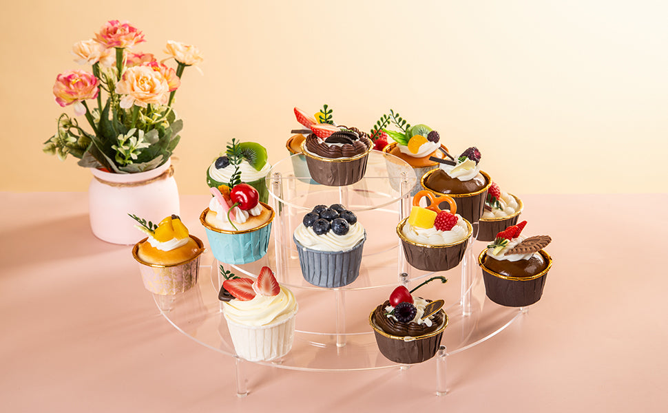 3 Tier Clear Cupcake Stand Risers, Perfume Stand Organizer, Half Moon Dessert Stand, Shelf Risers for Display Stands for Food