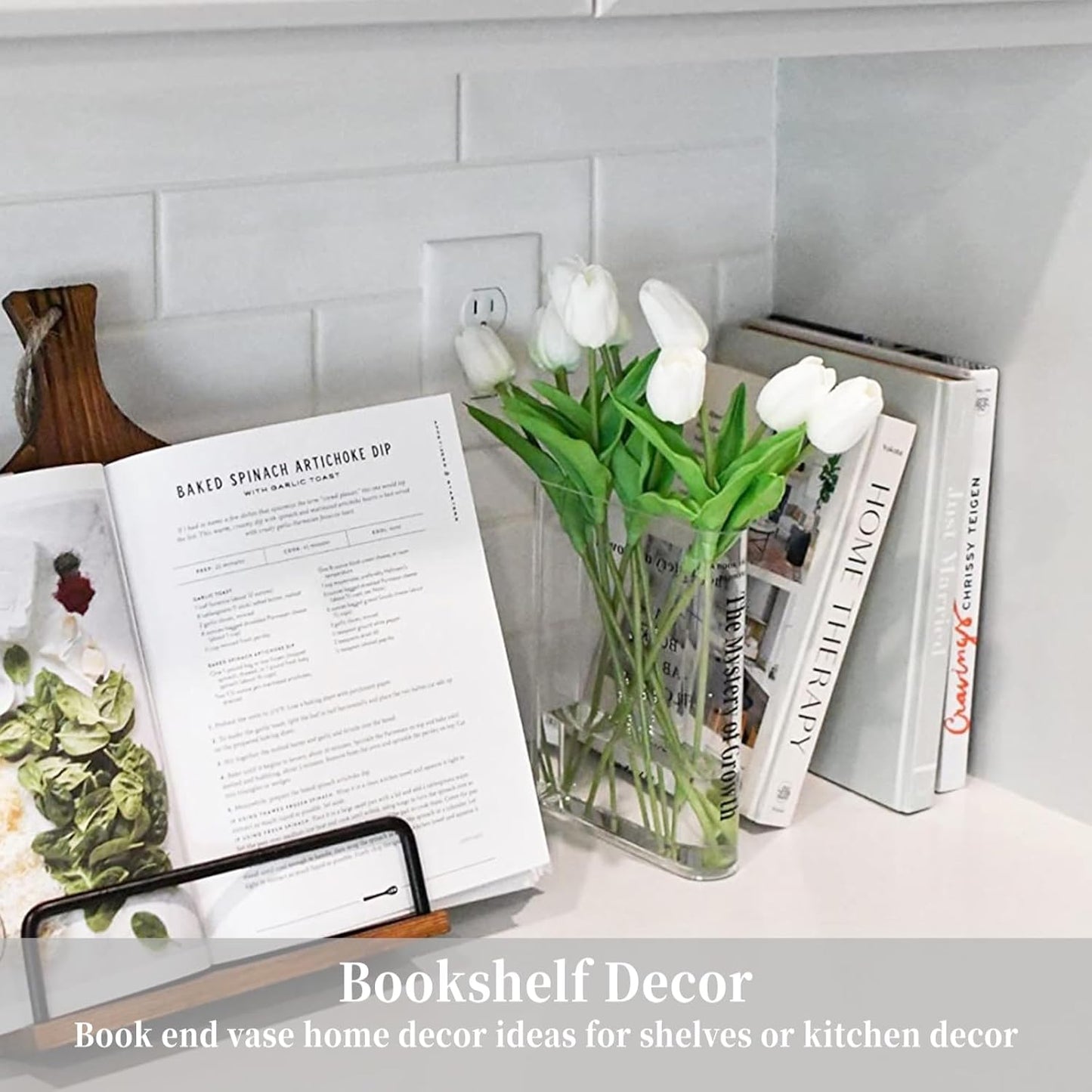 Clear Book Flower Vase - Floral Bookshelf Decor, Acrylic Flower Holder