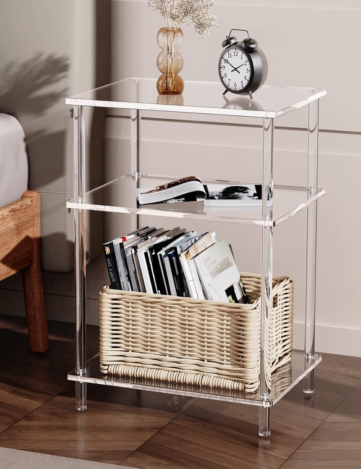 Acrylic Side Table Clear 3-Tier End Table for Living Room