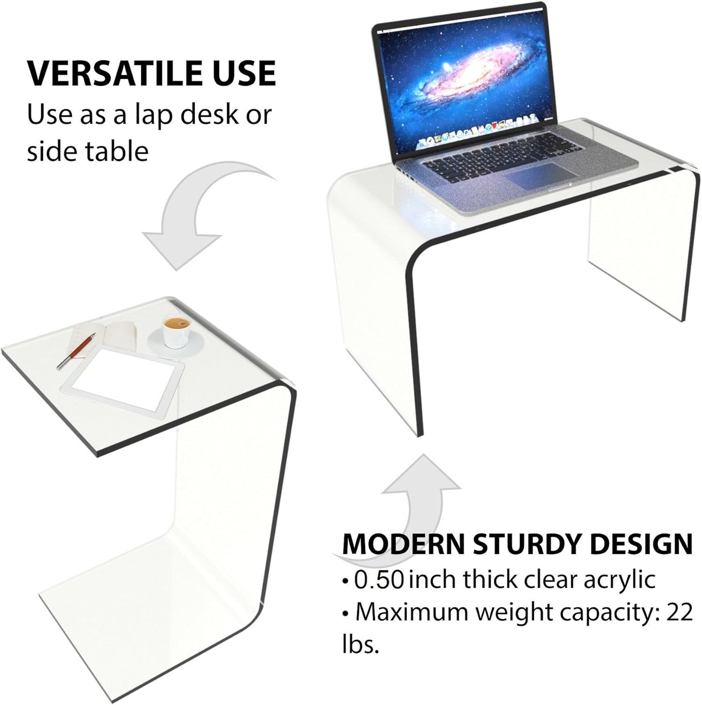 Acrylic Side Table - Multipurpose C Shaped End Table