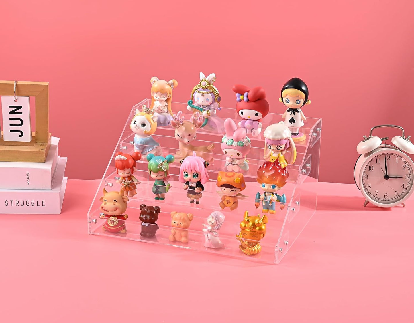 12" Acrylic Riser Display Stands - 4 Tier Clear Acrylic Display Shelf, Double Sided Usable