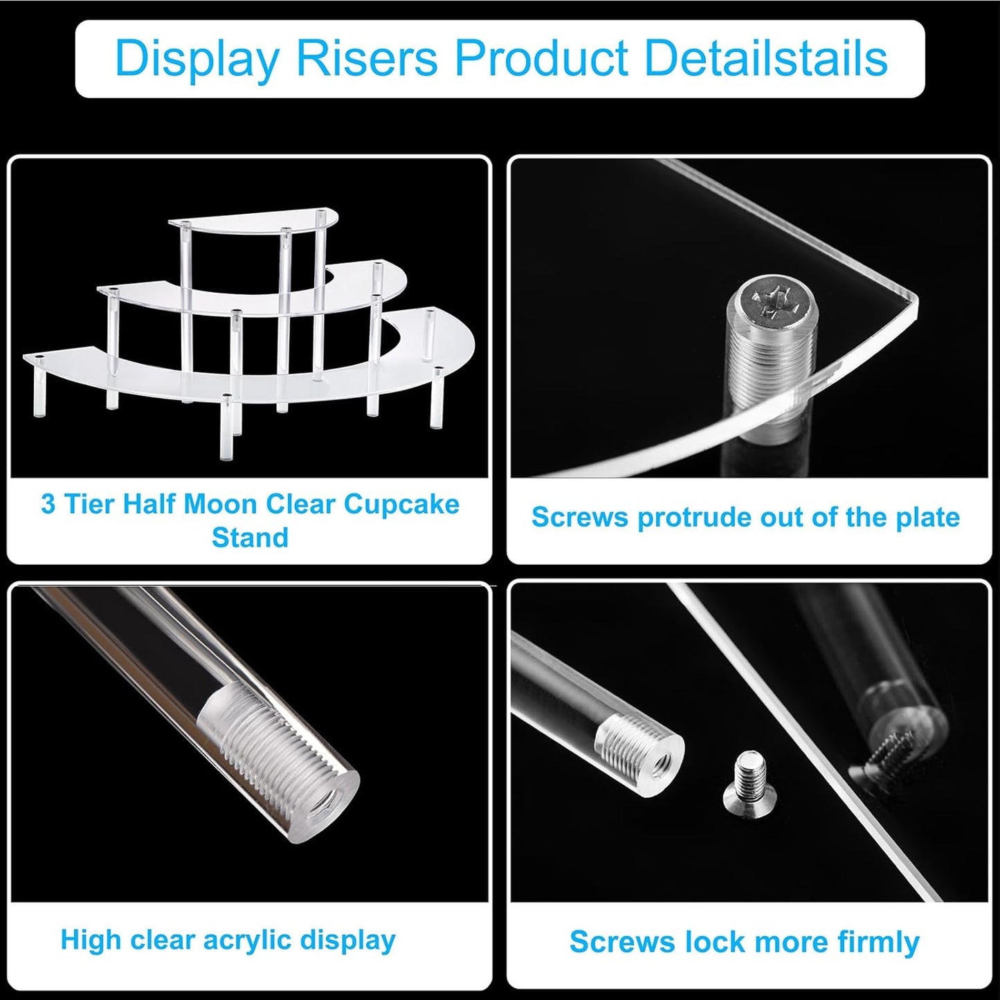3 Tier Clear Cupcake Stand Risers, Perfume Stand Organizer, Half Moon Dessert Stand, Shelf Risers for Display Stands for Food
