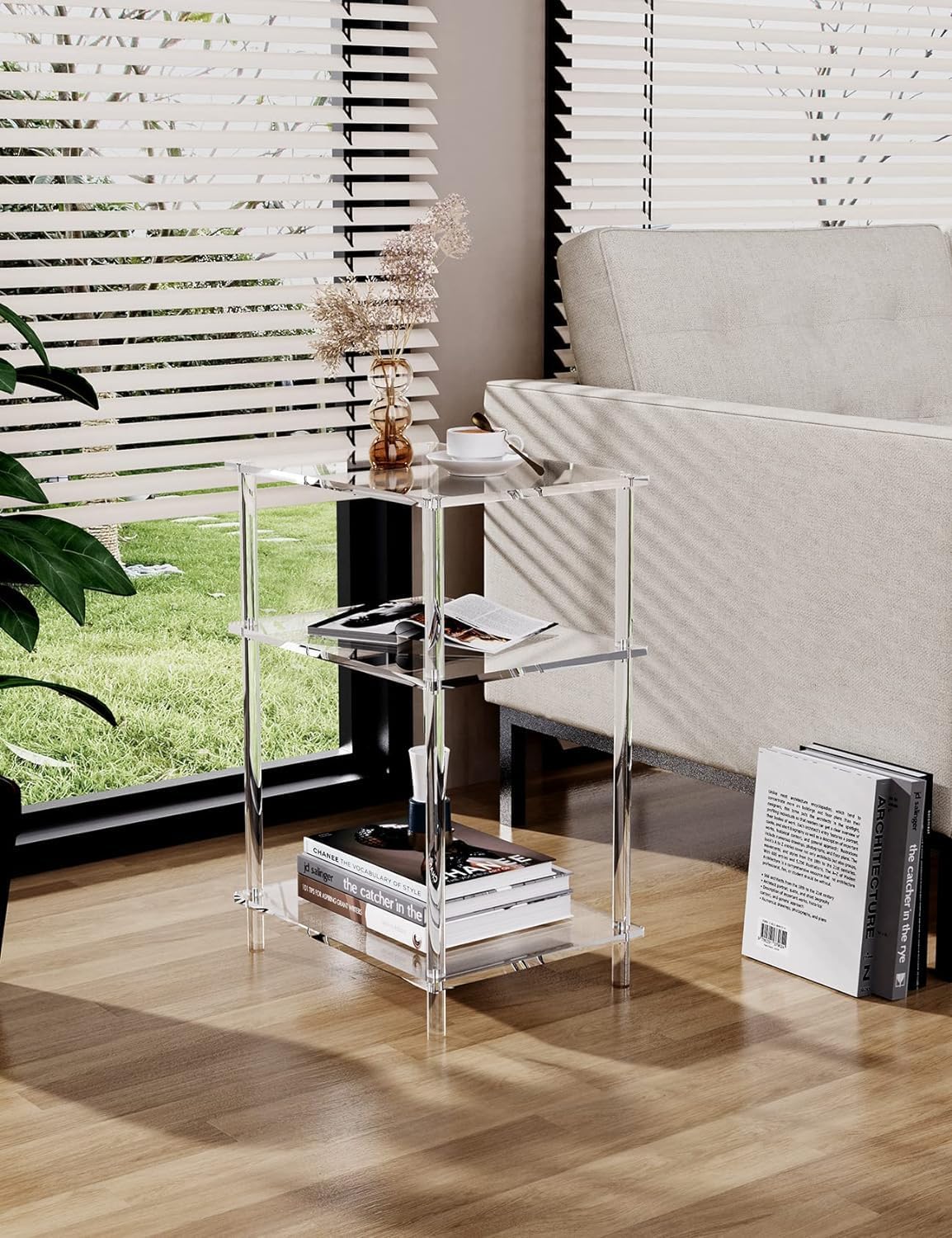 Acrylic Side Table Clear 3-Tier End Table for Living Room