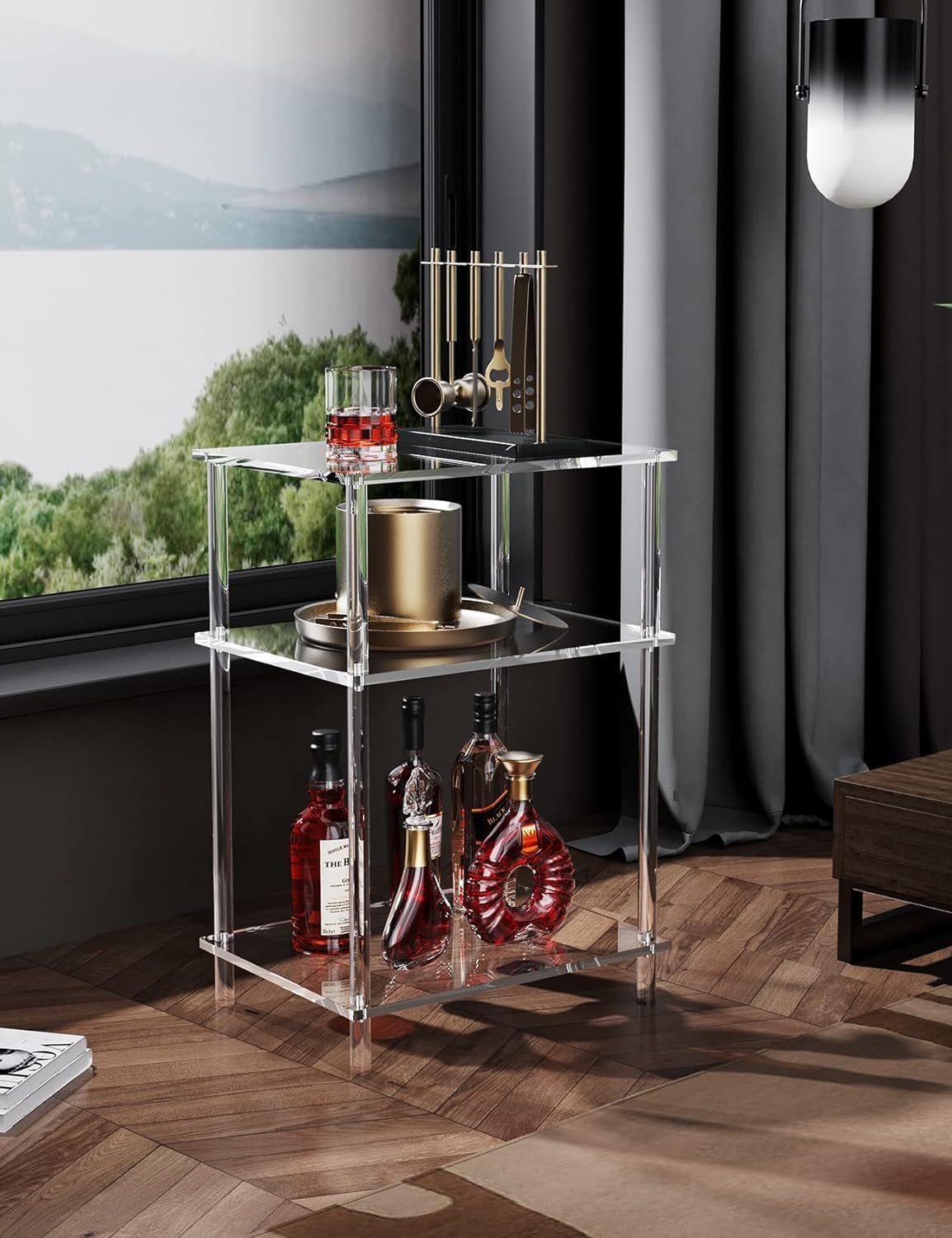 Acrylic Side Table Clear 3-Tier End Table for Living Room