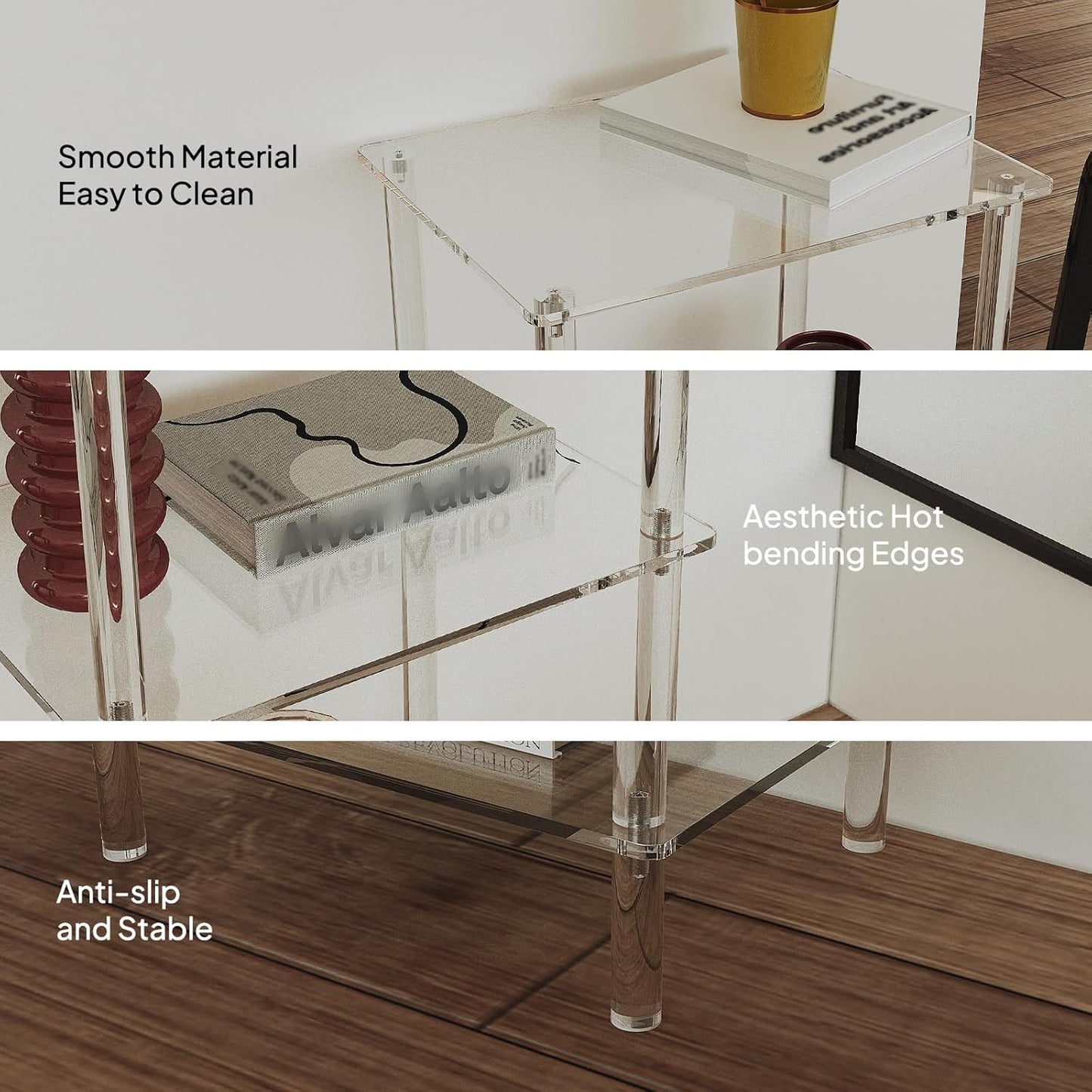 Acrylic Tall Side Table - 3 Tier End Table for Small Spaces