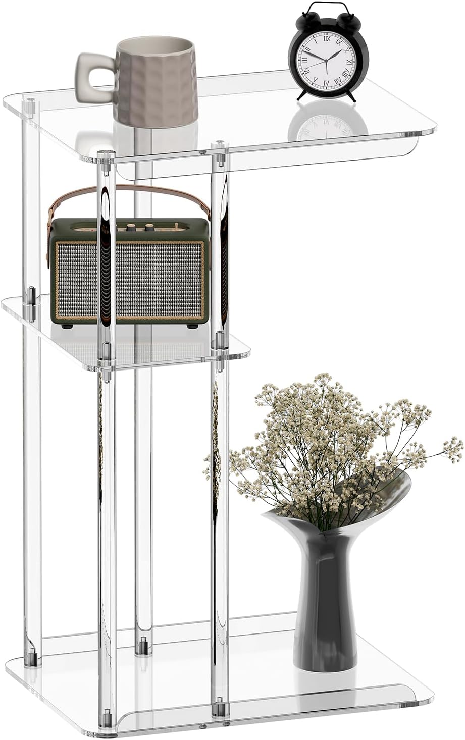 Clear Acrylic Side Table | C Shaped End Table for Sofa | Small Snack Tables for Living Room