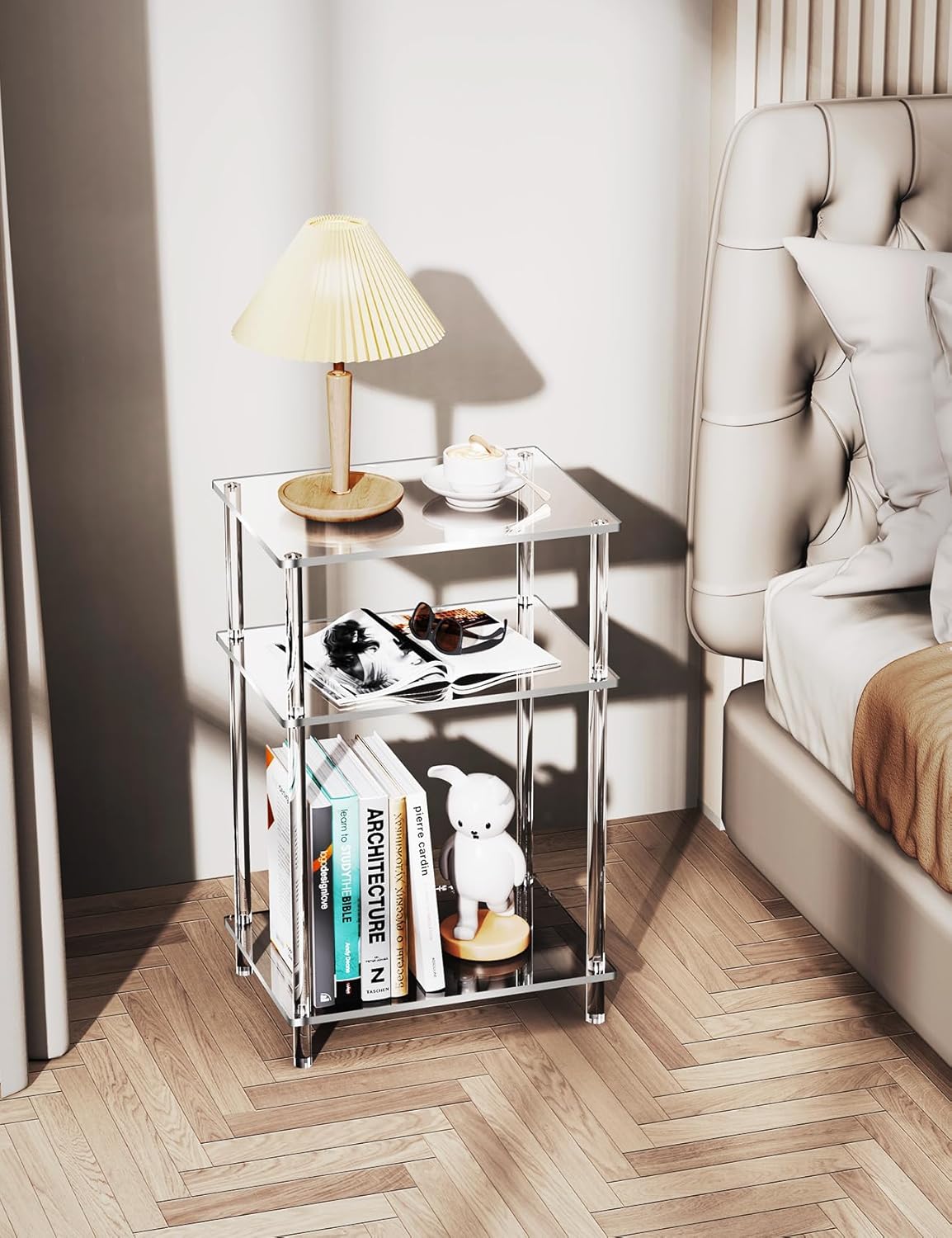 Acrylic Side Table Clear 3-Tier End Table for Living Room