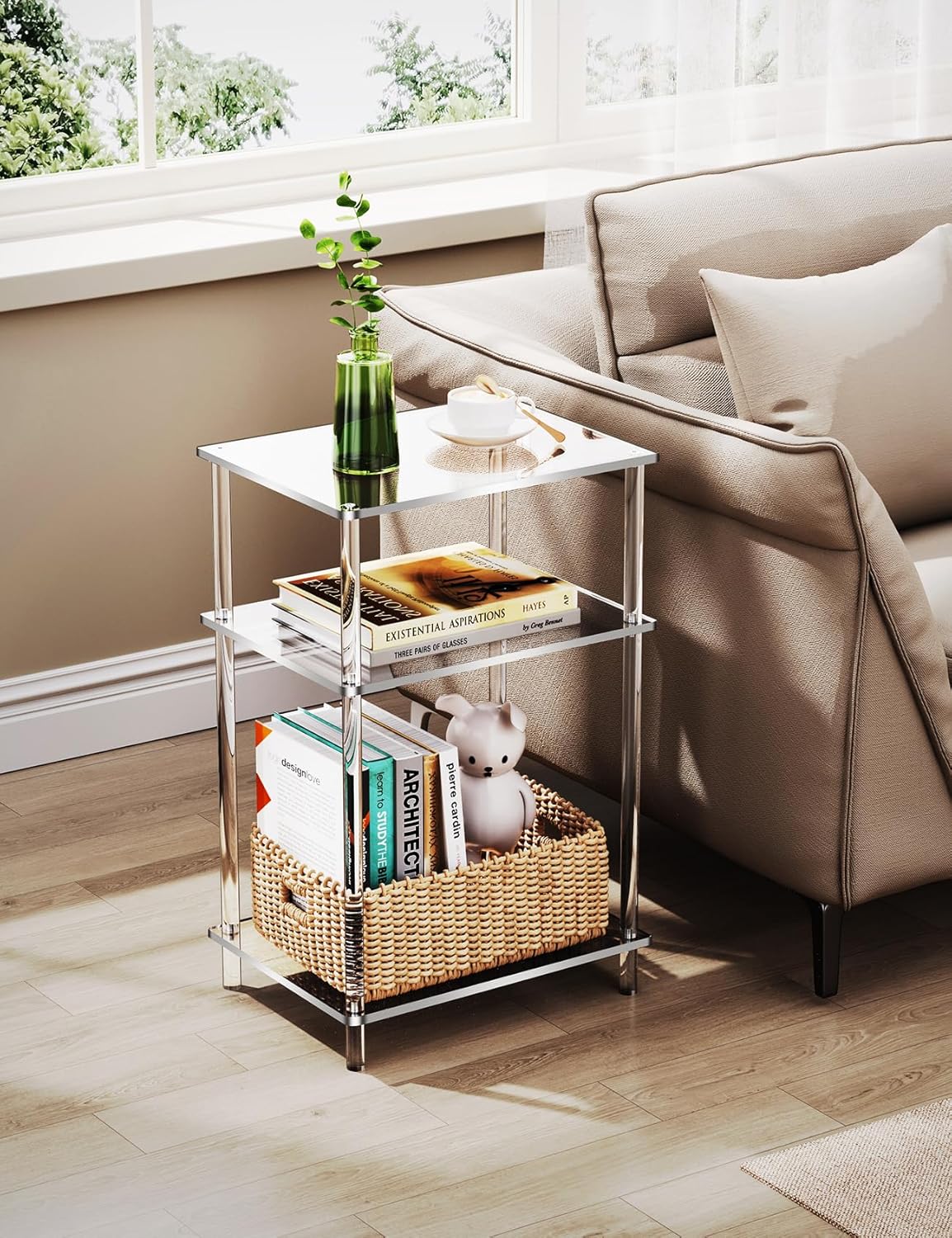 Acrylic Side Table Clear 3-Tier End Table for Living Room