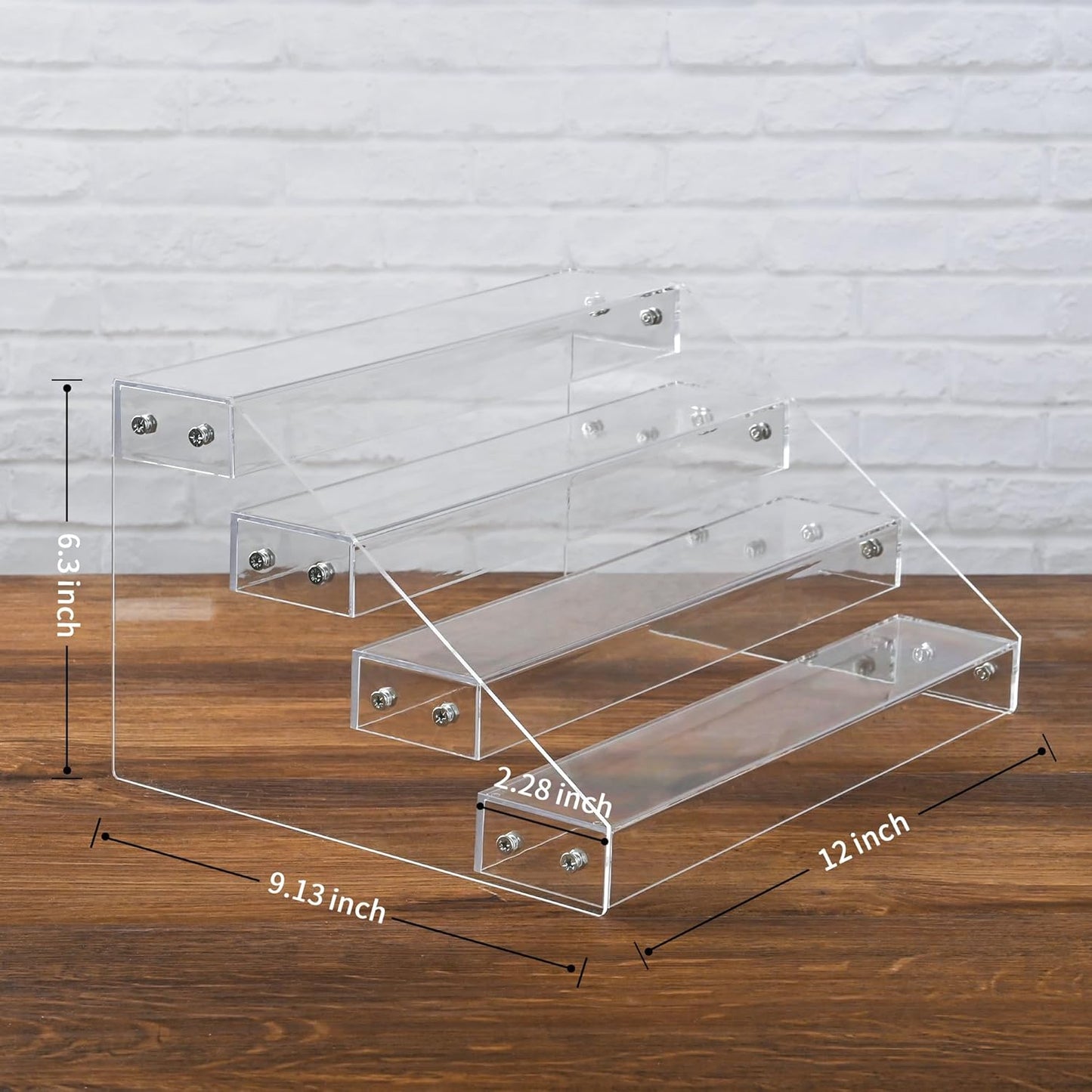 12" Acrylic Riser Display Stands - 4 Tier Clear Acrylic Display Shelf, Double Sided Usable
