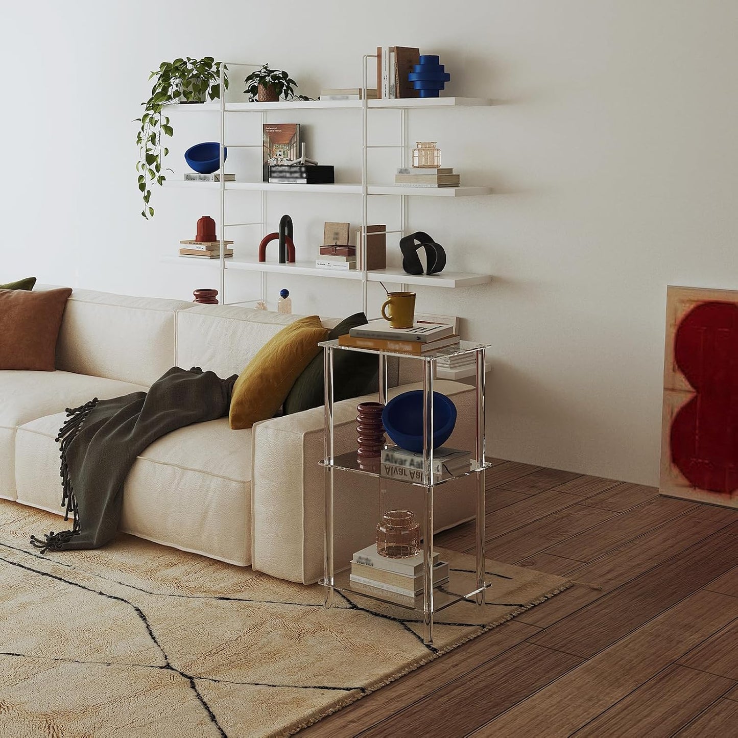 Acrylic Tall Side Table - 3 Tier End Table for Small Spaces