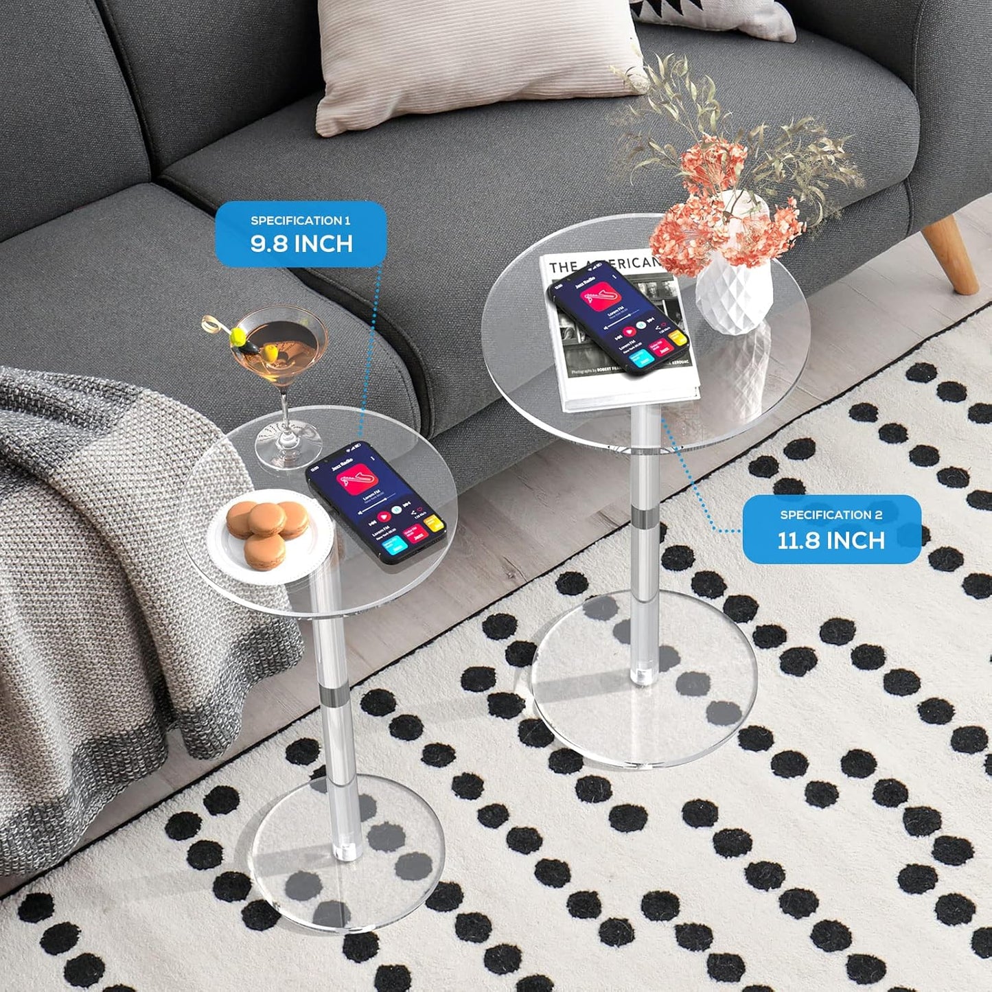 Acrylic End Table, Clear Side Tables for Small Space