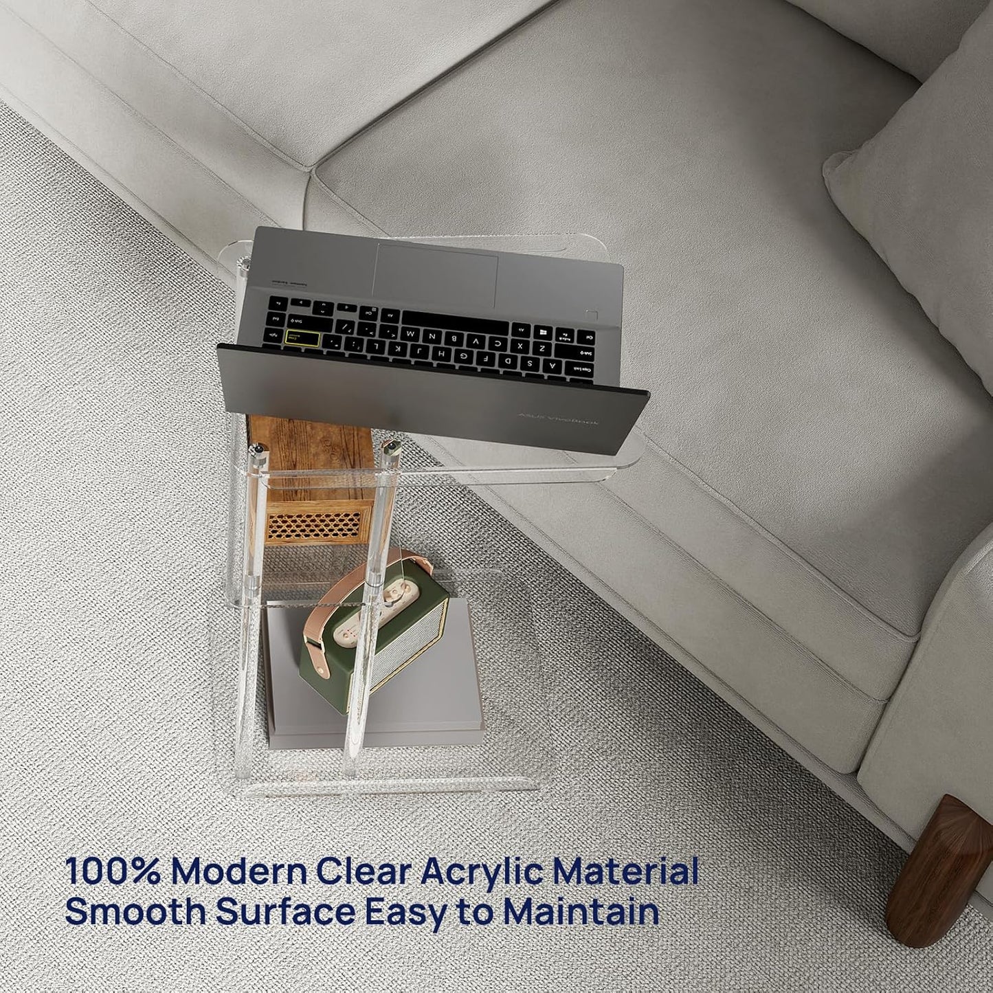 Clear Acrylic Side Table | C Shaped End Table for Sofa | Small Snack Tables for Living Room