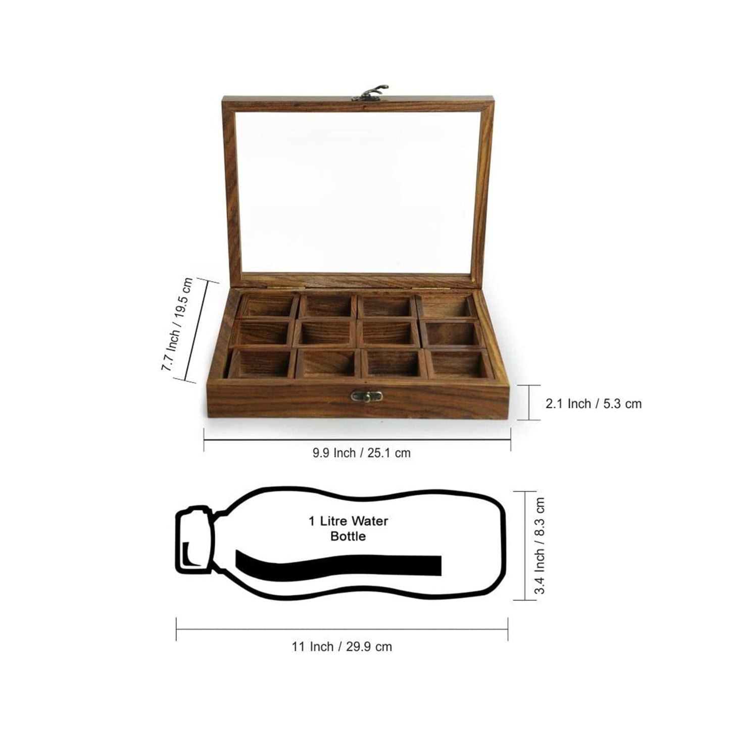 Sheesham Wood Masala Box With Glass Lid (12N)