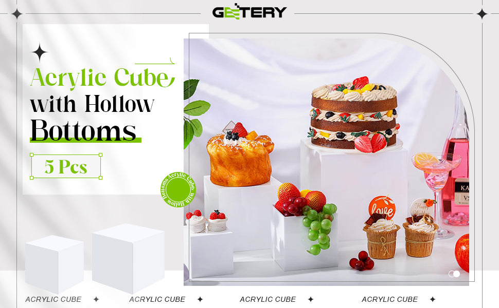 Set of 5 Display Buffet Risers Acrylic Cube with Hollow Bottoms