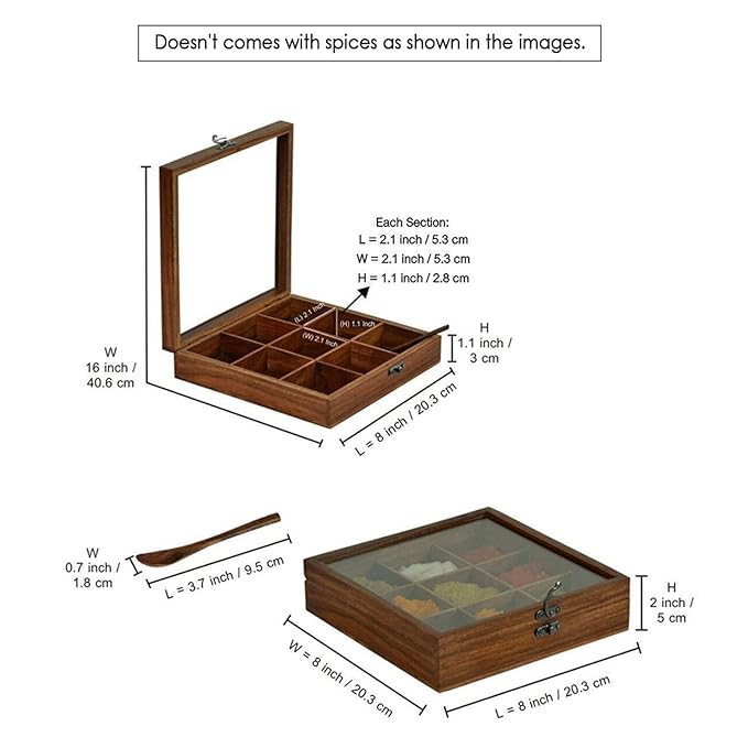 Sheesham Wood Masala Box With Glass Lid (9N)