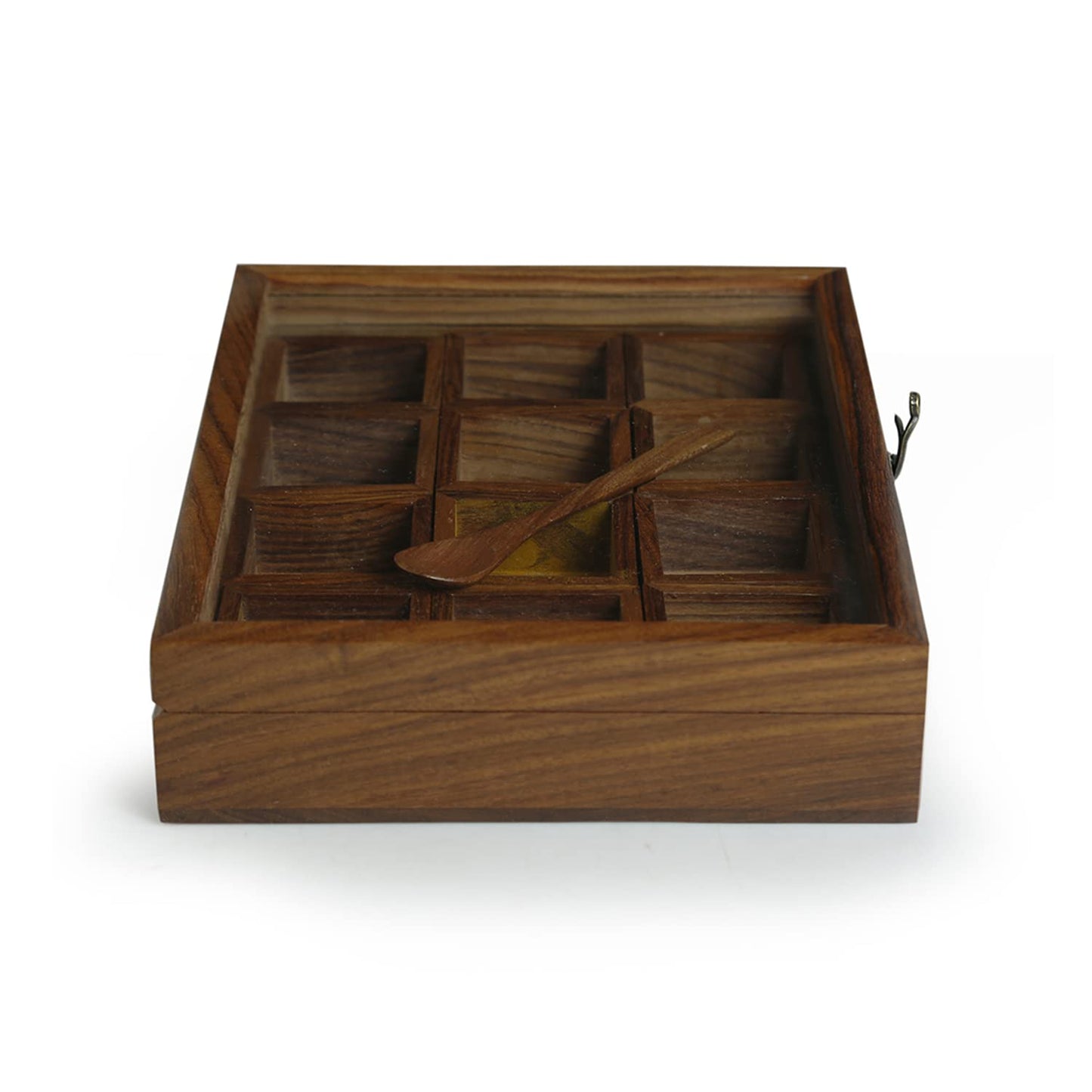 Sheesham Wood Masala Box With Glass Lid (12N)