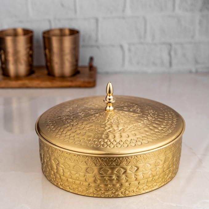 Brass Masala Box In Hand Chase Design (Round)