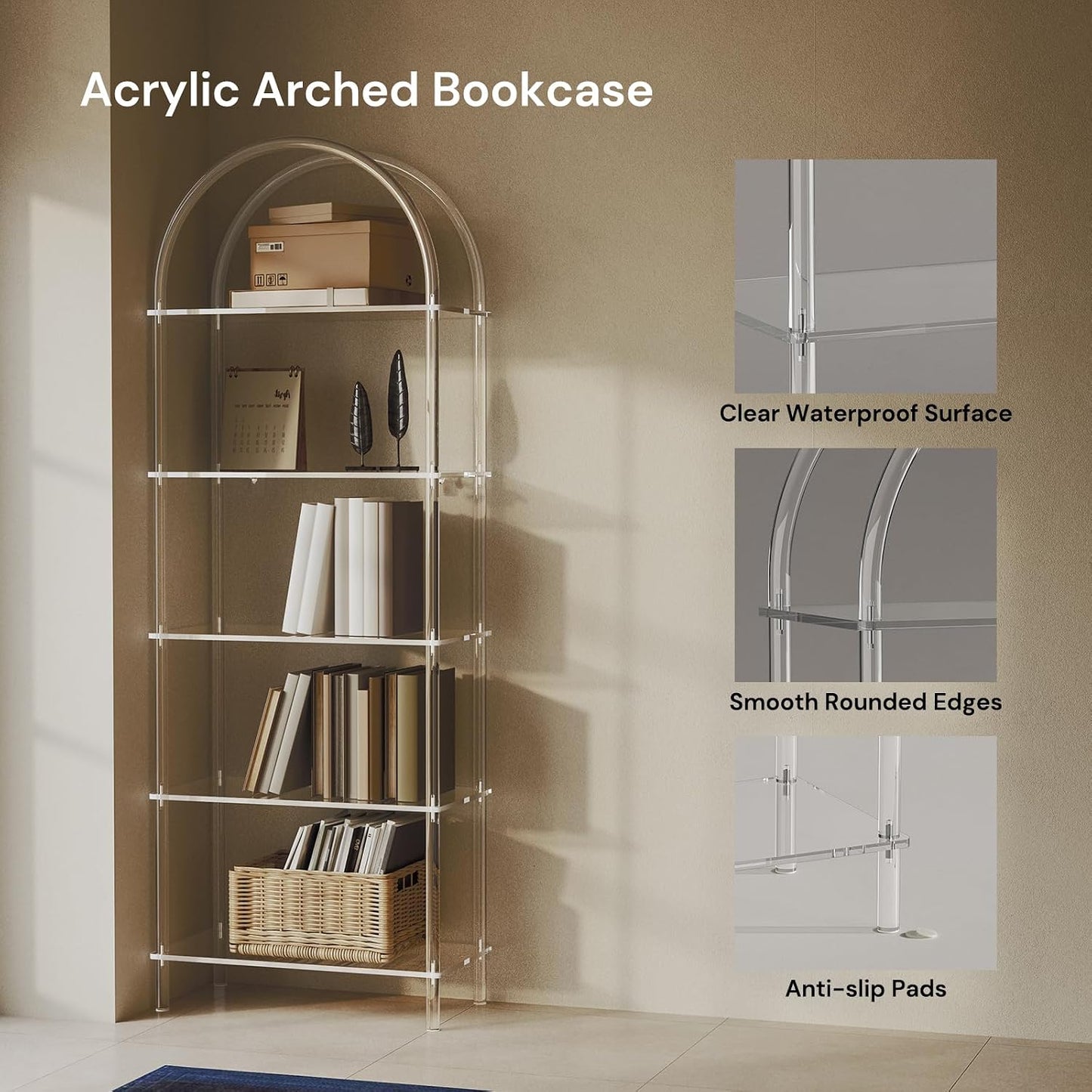 Acrylic Arched Bookshelf 5-Tier