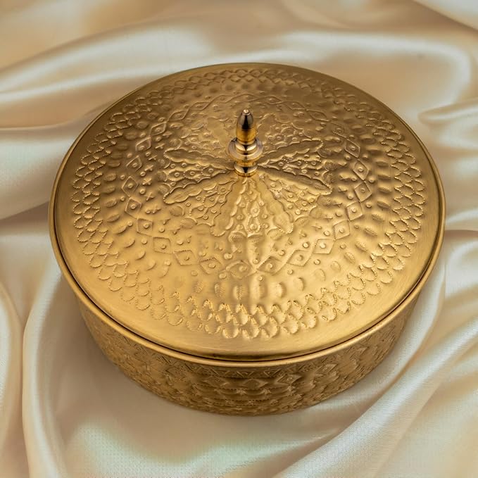 Brass Masala Box In Hand Chase Design (Round)