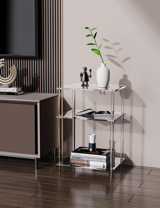 Acrylic Side Table Clear 3-Tier End Table for Living Room