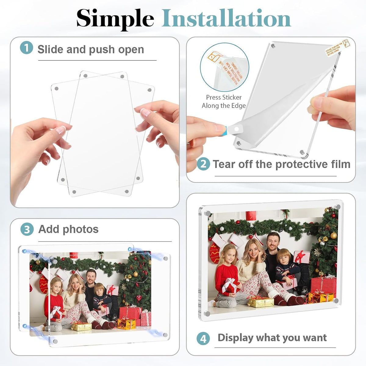Acrylic Magnetic Picture Frames for Refrigerator (Set of 4)