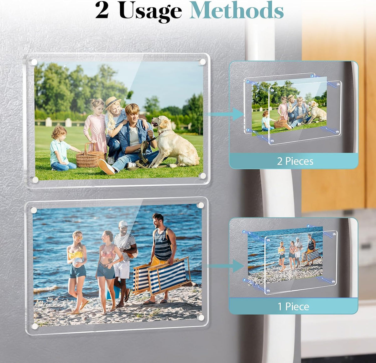 Acrylic Magnetic Picture Frames for Refrigerator (Set of 4)