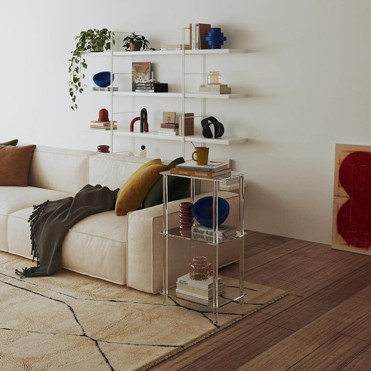 Acrylic Tall Side Table - 3 Tier End Table for Small Spaces