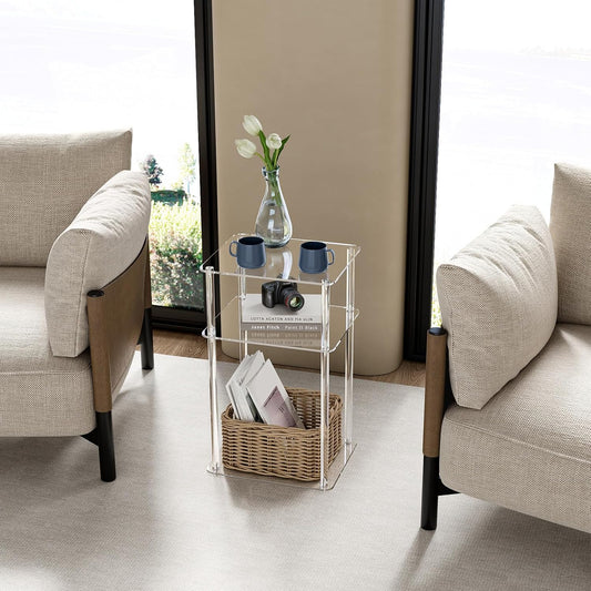 Acrylic Side Table for Small Spaces | Home Accent End Table for Living Room, Bedroom, 3-Tier