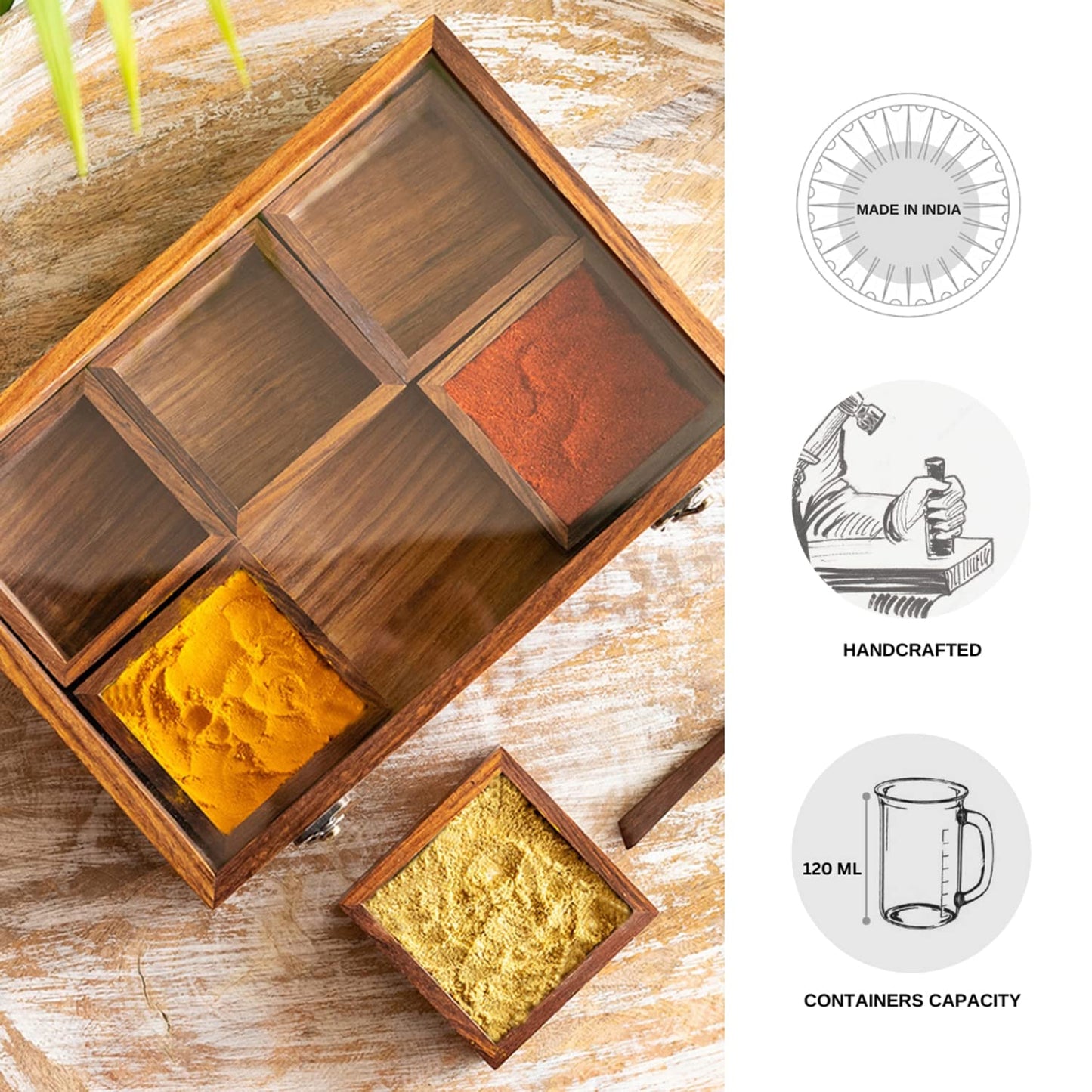 Sheesham Wood Masala Box With Lid (6N)