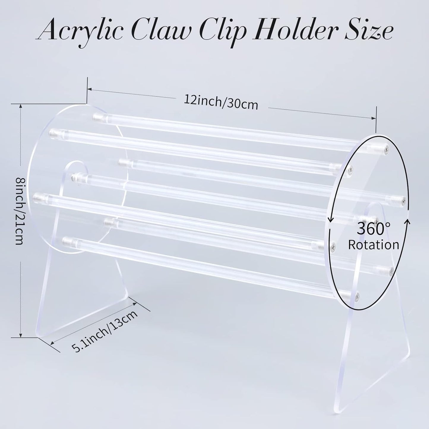 Acrylic Claw Clip Organizer Holder | 360-Degree Rotating Claw Clip Holder