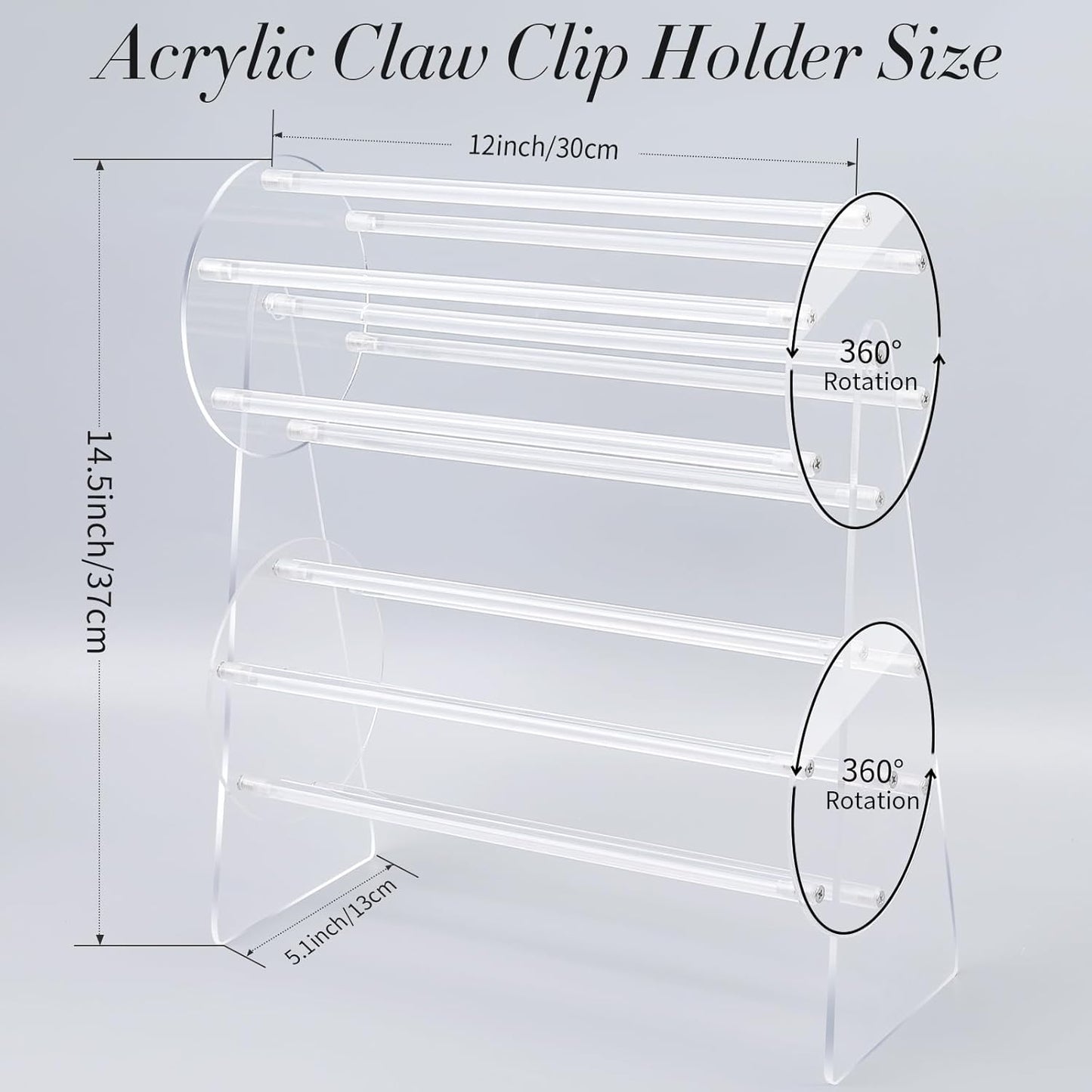 Acrylic Claw Clip Organizer Holder | 360-Degree Rotating Claw Clip Holder