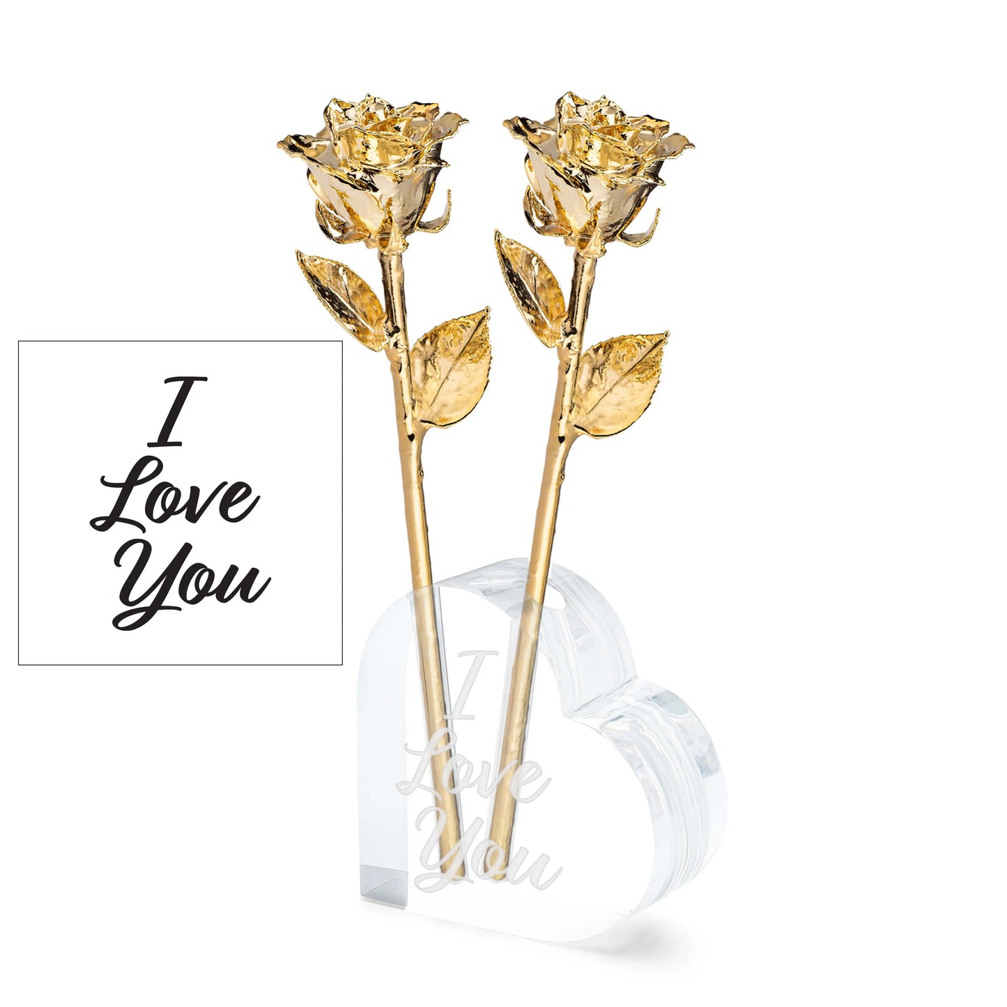 I Love You Heart 2 Roses Combo (24K Gold Dipped) Real Rose