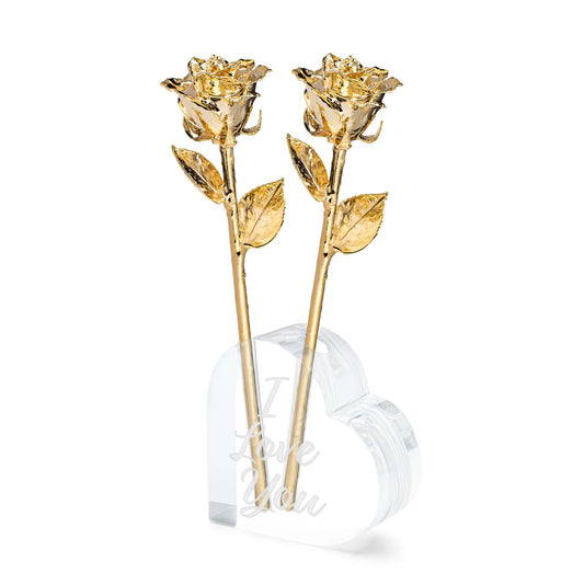 I Love You Heart 2 Roses Combo (24K Gold Dipped) Real Rose