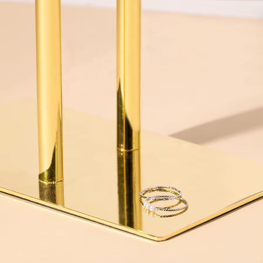 Gold & Acrylic 2-Tier Jewelry Stand, Cute Organizer with Shiny Bars