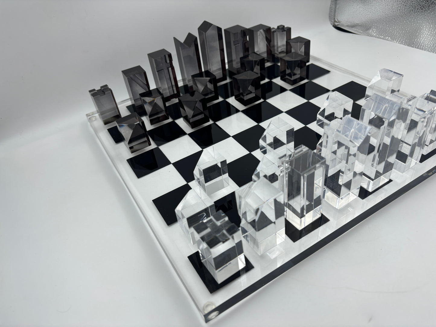 Luxury Chess Board In Highly Polished Acrylic With Black & Clear Check